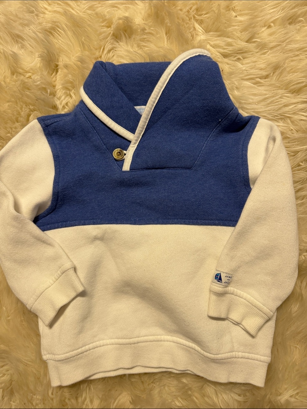 Boys Janie & Jack Blue and White Shawl Collar Pullover Sweatshirt 2T